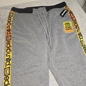 Ecko Unltd Jogger Pants Mens Gray Logo X-Large Tape Sweatpants Streetwear NWT